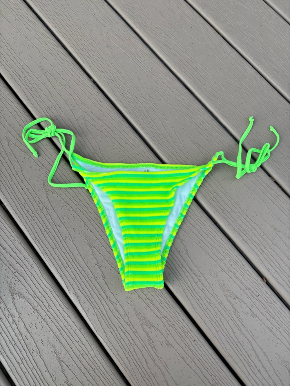 SHEIN Neon Green and Lime Striped Tie-Side Bikini Bottom